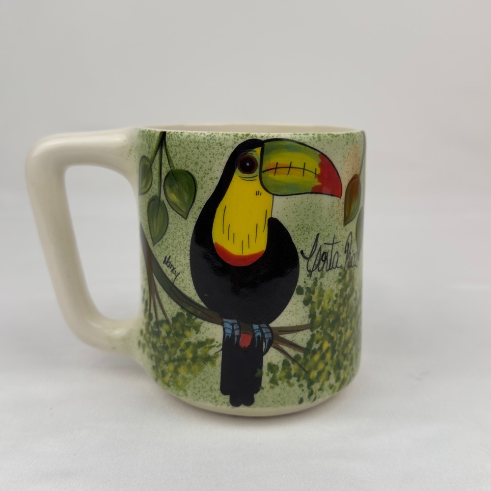 Hand Painted Toucan Coffee Mug Costa Rica Folk Art Signed Ceramic Cup